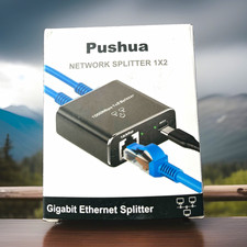 Pushua Gigabit Ethernet Splitter 1x2 RJ45 to RJ45 Black Universal X004I350UL picture