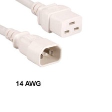 Kentek White 2' ft 14 AWG Color Power Cord IEC60320 C14 to IEC60320 C19 15A/250V picture
