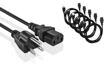 15ft Universal AC Power Cord 5 Pack - 3 Prong Replacement Cable for PC, Monitor, picture