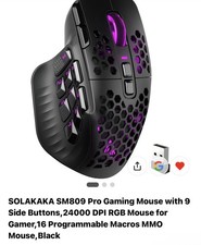 SOLAKAKA SM809 Pro Gaming Mouse 24000 DPI RGB Wireless Bluetooth 9 Buttons Black picture