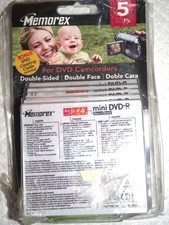 MEMOREX PACK OF 5 MINI DVD-R DOUBLE SIDED DISCS, 60 MINUTES, NEW picture