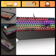 Retro Mechanical Gaming Keyboard - RGB Backlit, Round Keycaps, Wired, Wrist Rest picture