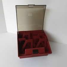 Vintage 5.25 Floppy Disk Storage Case Organizer Red Smoke Lid Retro PC Box picture