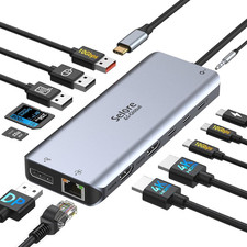 USB C Docking Station Dual Monitor, Selore 13-In-1 Triple Monitor with Dual picture