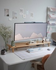 Bamboo Dual Monitor Shelf, Stand Riser with Underneath Natural  picture