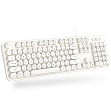 USB Wired Keyboard with Number Pad, Caps Indicators, Foldable Stands - White picture
