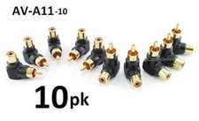 10-PACK RCA Male Plug to RCA Female Right-Angle Gold-Plated Adapter, AV-A11-10 picture