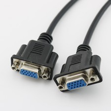 1x VGA 15 Pin Female to Female Plug Computer Monitor Cable Wire Cord 1FT Black picture