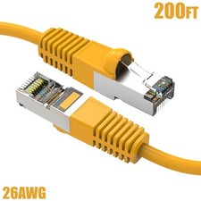 200FT Cat5e RJ45 Network LAN Ethernet FTP Cable Shield Copper Wire 26AWG Yellow picture
