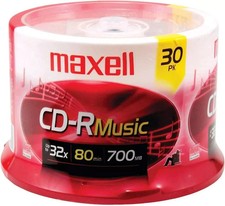 Maxell CD-R Blank Media 30 Pack Spindle  Audio Music 32x 80 Minute 700MB Player  picture
