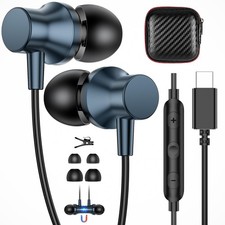 USB Wired Earbuds for iPhone 17 16 15 , Volume Control Navy picture