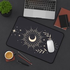 Crescent Moon Radiant Stars Desk Mat | Celestial Mousepad picture