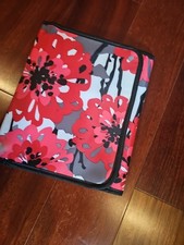 Thirty One Black RED Floral Tote a Tablet Case iPad 9x7 With Pockets & Paper picture