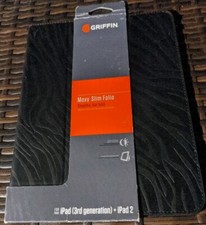 GENUINE GRIFFIN Moxy Zeb Slim Folio Case LEATHER For iPad Gen 3 and iPad 2 Black picture