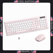 Wireless Keyboard and Mouse Combo Full Size Silent Office Home Pink picture