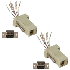 2x DB9 9-Pin RS232 Serial Port Female to RJ45 8P8C Network Adapter Modular Ivory picture