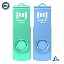 64GB USB 2.0 Flash Drive 2 Pack Swivel Capless LED Keychain Loop Blue Green picture