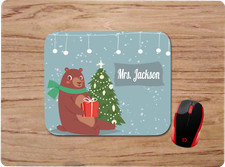HOLIDAY TEDDY BEAR PERSONALIZED W/ NAME CUSTOM NONSLIP MOUSE PAD DESK MAT GIFT picture