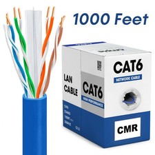 1000ft Cat6 Ethernet Cable Riser CMR Solid 23AWG UTP Easy Pull LAN Blue picture