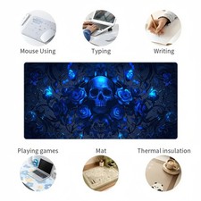 1pc Blue Skull Roses Design Mouse Pad & Desktop Mat - Rectangular Gaming Pad, picture