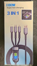 100W 3-in-1 Braided Fast Charge Cable USB-A to Lighting/USB-C/Micro-USB Black picture