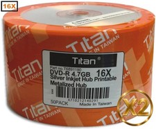 100-Pak TITAN 4.7GB 16X Silver Inkjet Hub DVD-R's  2 x 50-Pak picture