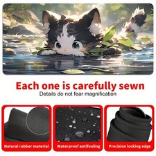 Large Cute Cat Pattern Mouse Pad - Non-Slip, Durable Stitched Edge, Natural Ru picture