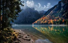 Landscape nature italy trees forest lake reflection Custom Gaming Mat Desk picture