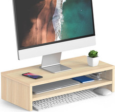 Wooden Monitor Stand Riser, 2-Tier Desk Storage Shelf, Oak, Ergonomic Desk picture