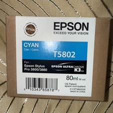 Genuine Epson T5802 Cyan 80ml Ink 3800 3880 - Expiration Date 06-2017 picture