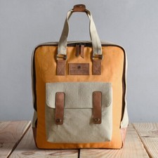 YELLOW & BEIGE MINITROOPER DAY PACK – COTTON CANVAS LAPTOP BAG WITH ORGANIZER picture