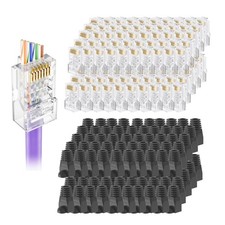 100 PCS Cat5e RJ45 Pass Through Connectors Strain Relief Boot 8P8C 24AWG UTP picture