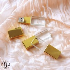 Gold Glass USB Flash Drive Engraved Wedding Gift USB Box Pendrive Custom picture