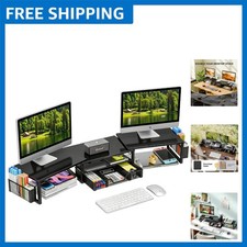 Metal Dual Monitor Stand with Ergonomic Design and Hidden Storage, Black picture