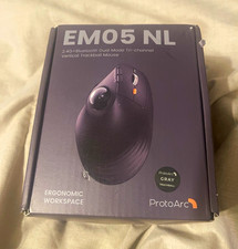 ProtoArc EM05 NL Vertical Ergonomic Wireless Trackball Mouse Bluetooth Gray New picture
