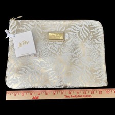 Lilly Pulitzer Tech Pouch Womens OS Gold New Pineapple Metallic Laptop Sleeve picture