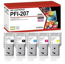 Lezzo PFI-207 Ink Cartridges 5 Pack 300mL Each Fits Canon iPF680 685 780 785 picture