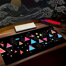 1pc Large Gaming Mouse Pad with Black Base and Colorful Geometric Abstract Pat picture