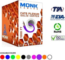 Monk Cables CAT6 Plenum Bulk Ethernet Cable 1000ft, Solid Copper 550MHz (Violet) picture