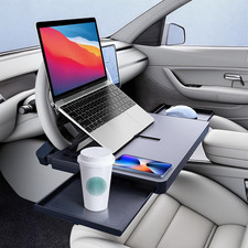 2 in 1 Large Steering Wheel Desk with Dual Slide-Out Trays & Laptop Holder, Stee picture