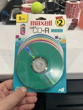5 Pack Maxell Color CD R  CD-R Data Music Photos 80mins 700mb NEW IN PACKAGE picture