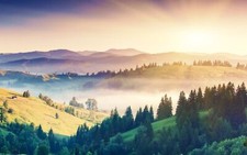 Landscape mist trees forest mountains Custom Gaming Mat Desk picture