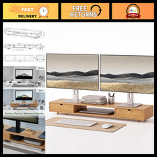 Natural Bamboo Dual Monitor Stand with 2 Drawers - Ergonomic Desk Organizer picture