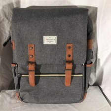 Modoker 15in Laptop Backpack w/USB Gray/Brown Polyester Padded Adjustable Straps picture