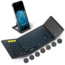 Full-Size Backlit Foldable Bluetooth Keyboard with Touchpad, Black picture