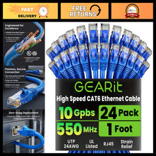 High-Speed Cat6 Ethernet Cable 1ft 24-Pack, Snagless 10Gbps RJ45, Gold-Plated fo picture