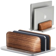 Vertical Laptop Stand, Walnut Dual Laptop Holder, Silver picture