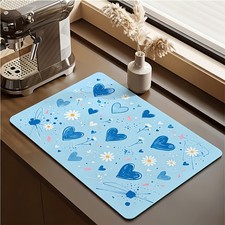 Coffee Machine Mat, Valentine'S Day Theme Blue Heart Daisy Print Mat, High-End picture