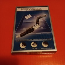 Tech Universe Charge + Sync Cable Black 3 In 1, 3 Ft Retractable NEW IN BOX picture