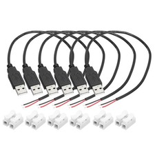 6Pcs USB Plug Pigtail, 0.3 M/1 ft Male 22 AWG 5V 3A with Wire Connector, Black picture